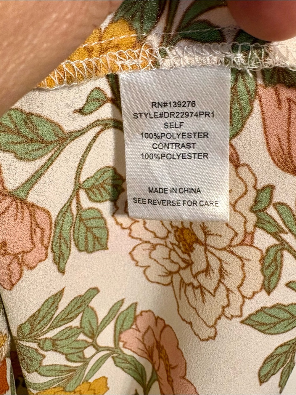 Floral Short-Sleeve Blouse in Cream with Orange & Green Print Sz XL - Picture 6 of 6